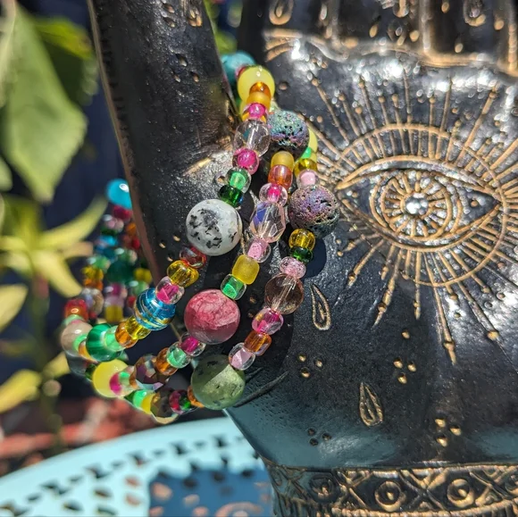 NEW Jasper Lava Stone Energy Bracelet Handmade Cute Coil Crystals Beads - Picture 1 of 8